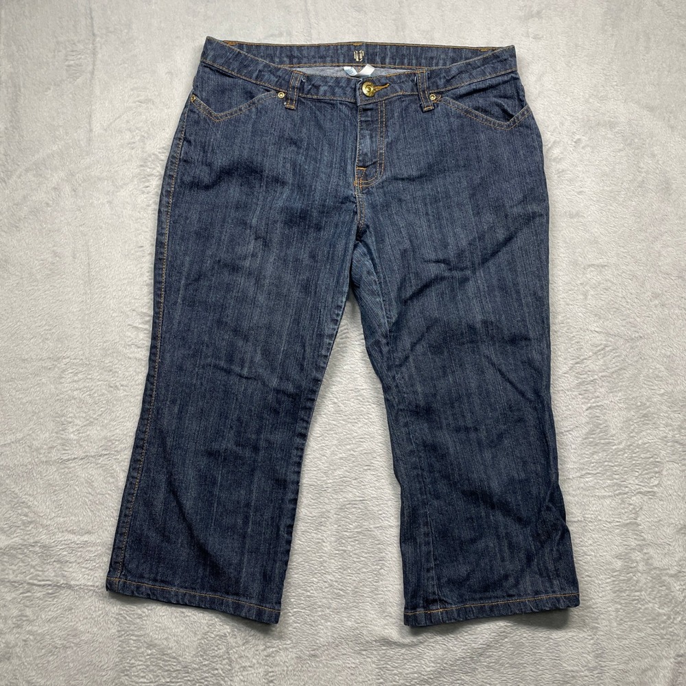Eleven Jeans Women 12 Blue Cropped Straight Dark Wash Metallic Graphic Pockets
